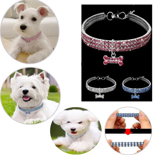 3 Rows Crystal Cute Pet Collar Dog Accessories Pet Pendant Necklace Cat Collar Necklace Dog Necklace Pet Accessories Puppy Collar