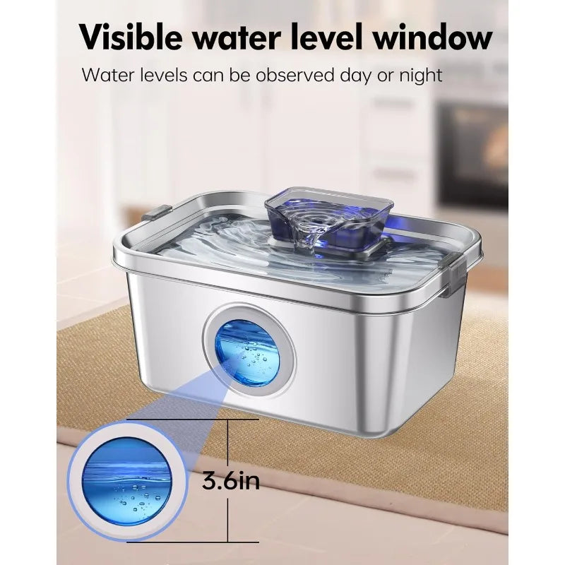 Dog Water Fountain 2 Gal, Stainless Steel Pet Water Fountain with Big Window, Dog Water Fountain for Large Dogs Multi-Cats