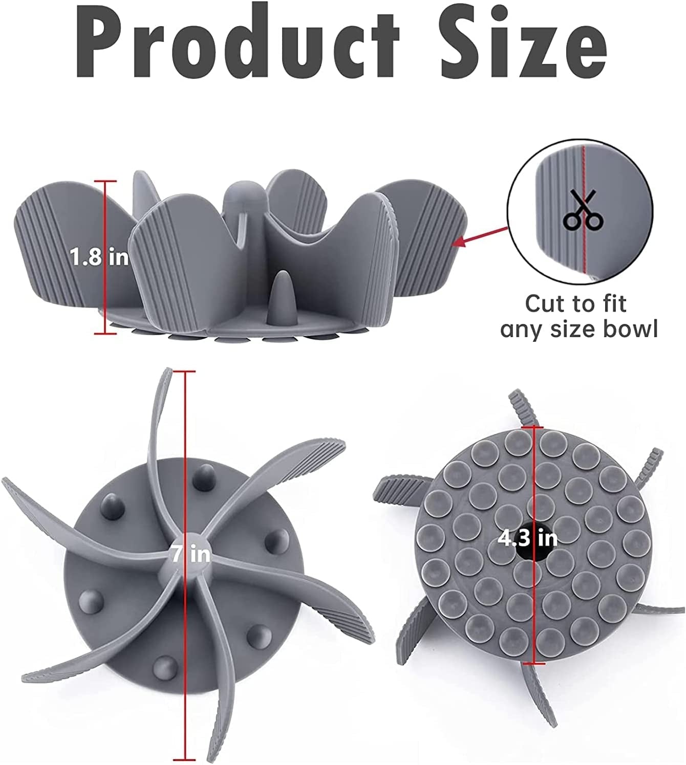 Slow Feeder Dog Bowls Insert, Cuttable Dog Slow Feeder with Suctions, Slow Eating Feeder Insert for Large Small Breed, Medium Size Dogs, Anti-Gulping Cat Slow Feeder Grey