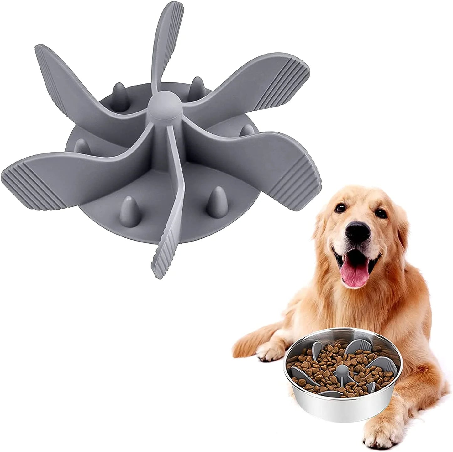 Slow Feeder Dog Bowls Insert, Cuttable Dog Slow Feeder with Suctions, Slow Eating Feeder Insert for Large Small Breed, Medium Size Dogs, Anti-Gulping Cat Slow Feeder Grey