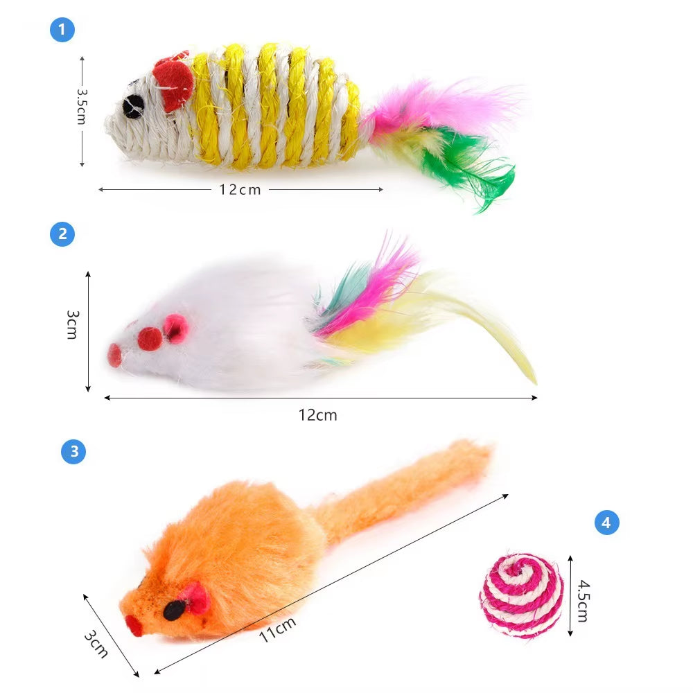 12Pcs/Set Ball Mouse Cat Toys Pet Accessories Feather Play Teaser Wand Stick Toys for Cat Bell Interactive Toy Pet Supplies Set
