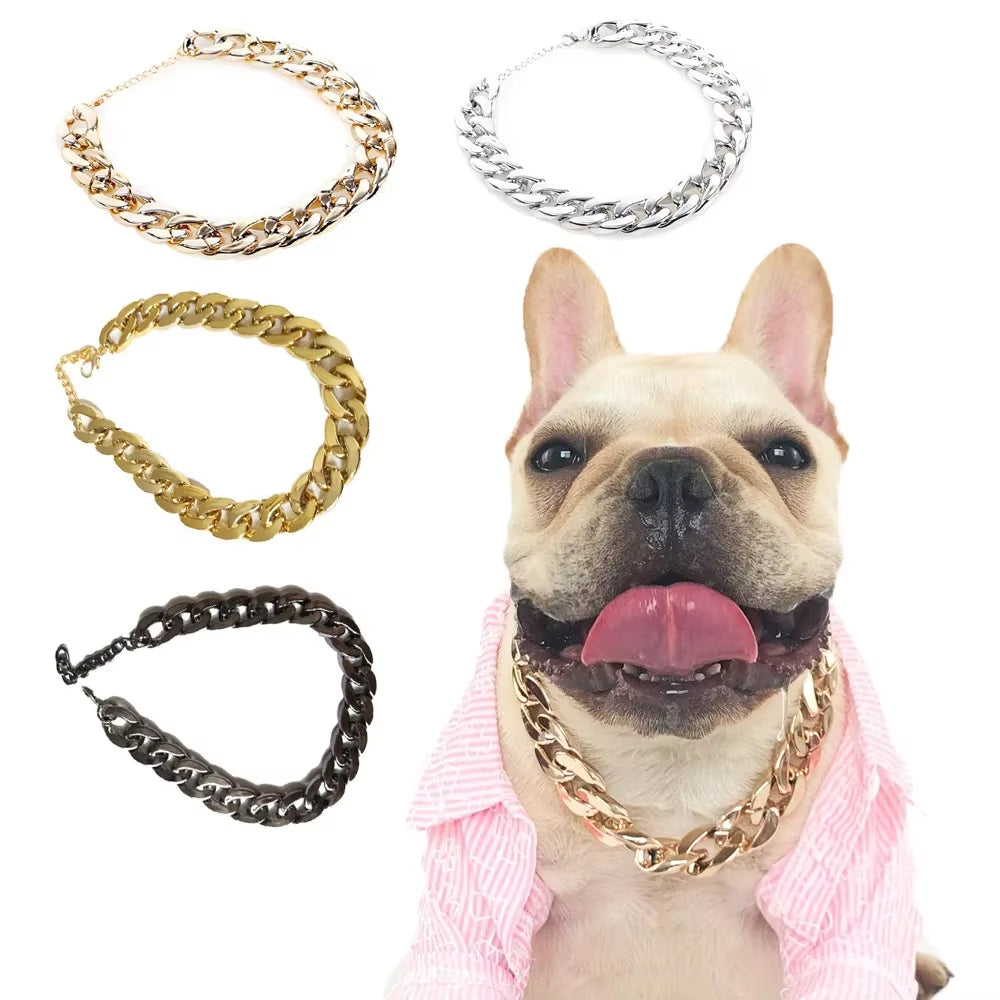Small Dog Snack Chain Teddy French Bulldog Necklace Silvery/Golden Pet Accessories Dogs Collar Small Dog Collar Dog Bib Bow Tie