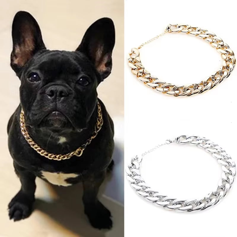 Small Dog Snack Chain Teddy French Bulldog Necklace Silvery/Golden Pet Accessories Dogs Collar Small Dog Collar Dog Bib Bow Tie