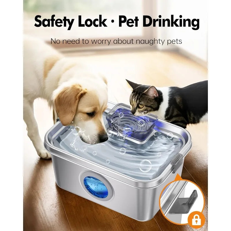 Dog Water Fountain 2 Gal, Stainless Steel Pet Water Fountain with Big Window, Dog Water Fountain for Large Dogs Multi-Cats