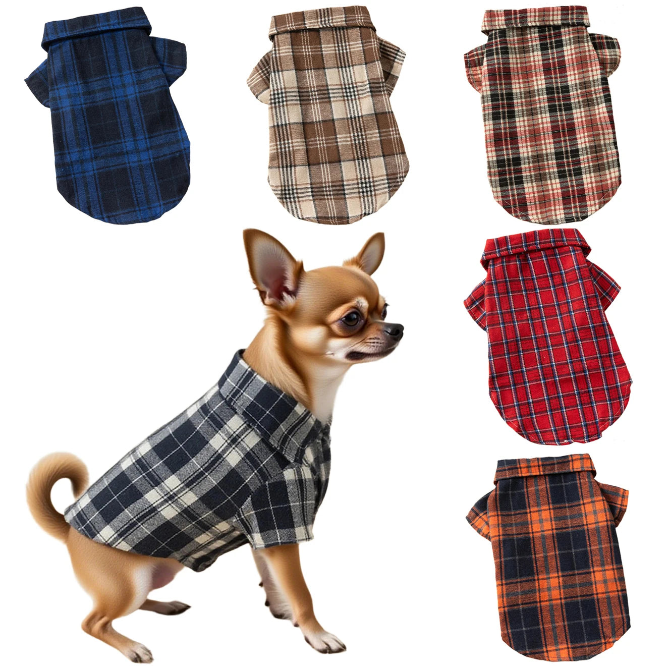 Plaid Dog Shirt Puppy Clothes for Small Dogs Cats Boy Girl Kitten Soft Pet T-Shirt Holiday Outfit Polo Shirt for All Seasons