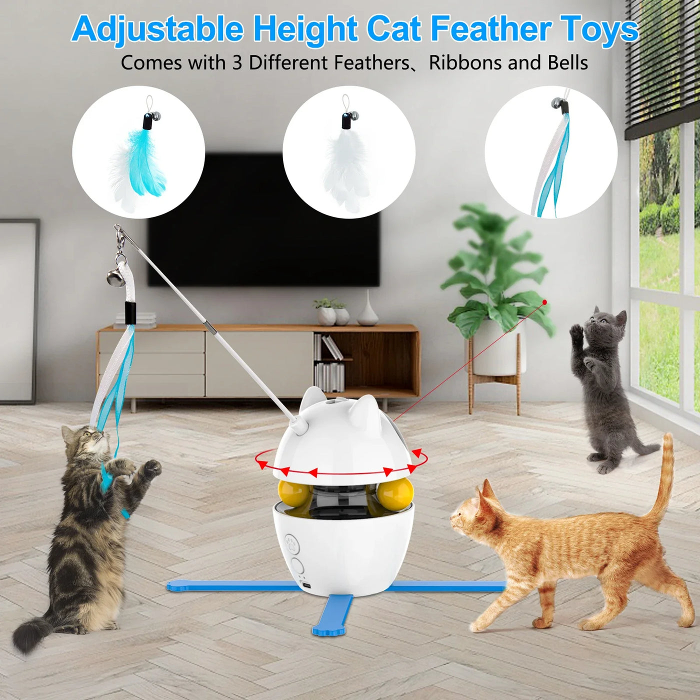 4-in-1 Cat Toys Indoor Electric Interactive Toys with Ball and Feathe