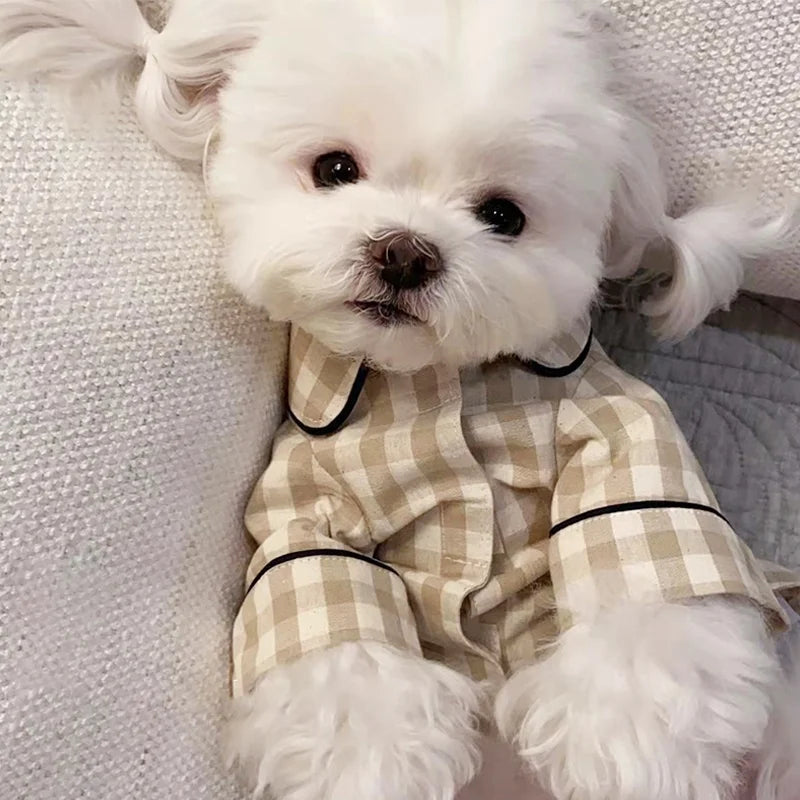 Cute Plaid Dog Shirt Summer Pet Clothes Fashion Puppy Pajamas Warm Soft Cat Household Clothes Pet Shirt Chihuahua Bichon Costume
