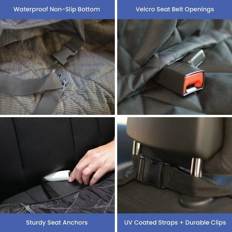 Dog Backseat Cover with Hammock for Cars, SUVs, and Trucks – Waterproof Layers, Nonslip Seat Protector, Durable Nylon Clips,