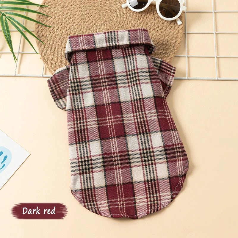 Plaid Dog Shirt Puppy Clothes for Small Dogs Cats Boy Girl Kitten Soft Pet T-Shirt Holiday Outfit Polo Shirt for All Seasons