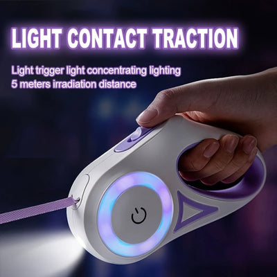 Durable Retractable Dog Leash with Safety Flashlight - One-Hand Operation, Auto-Retract for Small/Medium Dogs