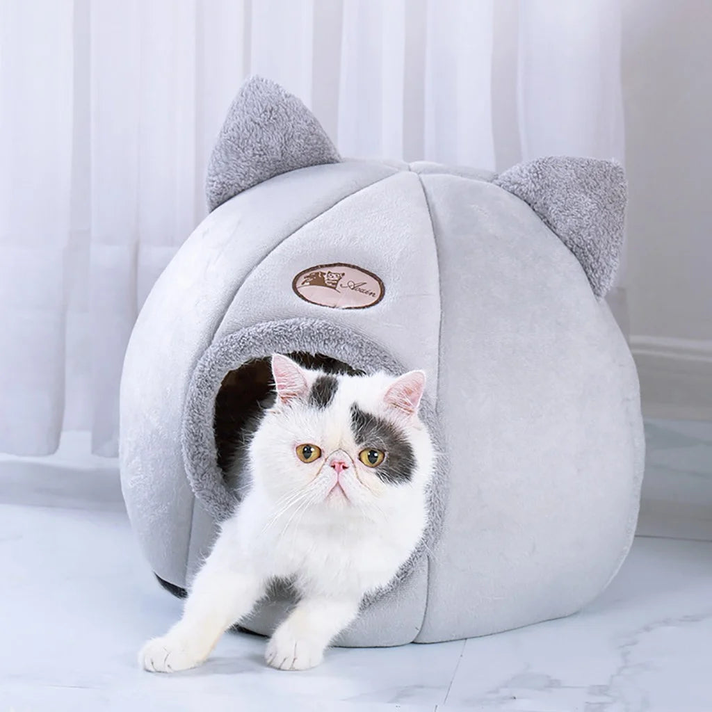 AUQ Cat House Bed, Winter Warm Nest Soft Foldable Sleeping Mat Pad Cozy Cat Cave Cute Pet Tent Beds for Cats Puppy Small Dogs