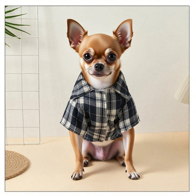 Plaid Dog Shirt Puppy Clothes for Small Dogs Cats Boy Girl Kitten Soft Pet T-Shirt Holiday Outfit Polo Shirt for All Seasons