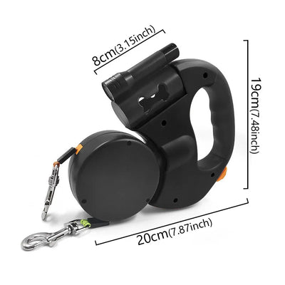 3in1 Double Head Automatic retractable Dog leash Flashlight Poop Bag Dispenser Reflective Pet Cat Extendable Puppy Traction Rope