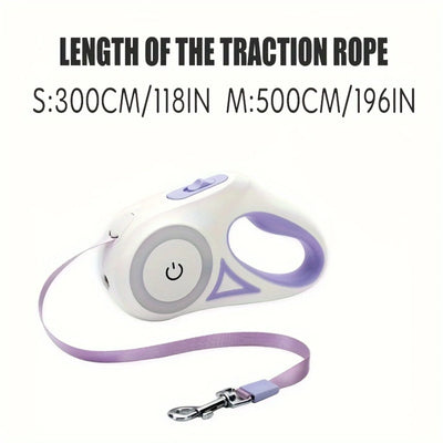 Durable Retractable Dog Leash with Safety Flashlight - One-Hand Operation, Auto-Retract for Small/Medium Dogs