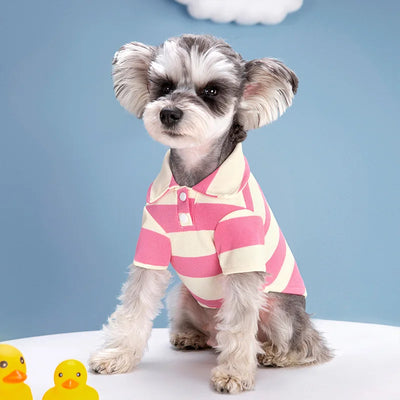 Dog Summer Polo Shirt – Striped Casual Tee for Small & Medium Breeds