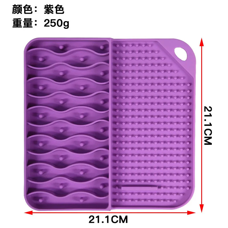 2 IN 1  Slow Feeder Dog Treat Puzzle Licking Mat Cats Bowls with Non-sliping Cups Silicone Sniffing Pad Pet for Dry/Wet Food