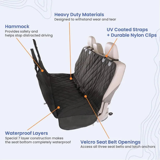 Dog Backseat Cover with Hammock for Cars, SUVs, and Trucks – Waterproof Layers, Nonslip Seat Protector, Durable Nylon Clips,