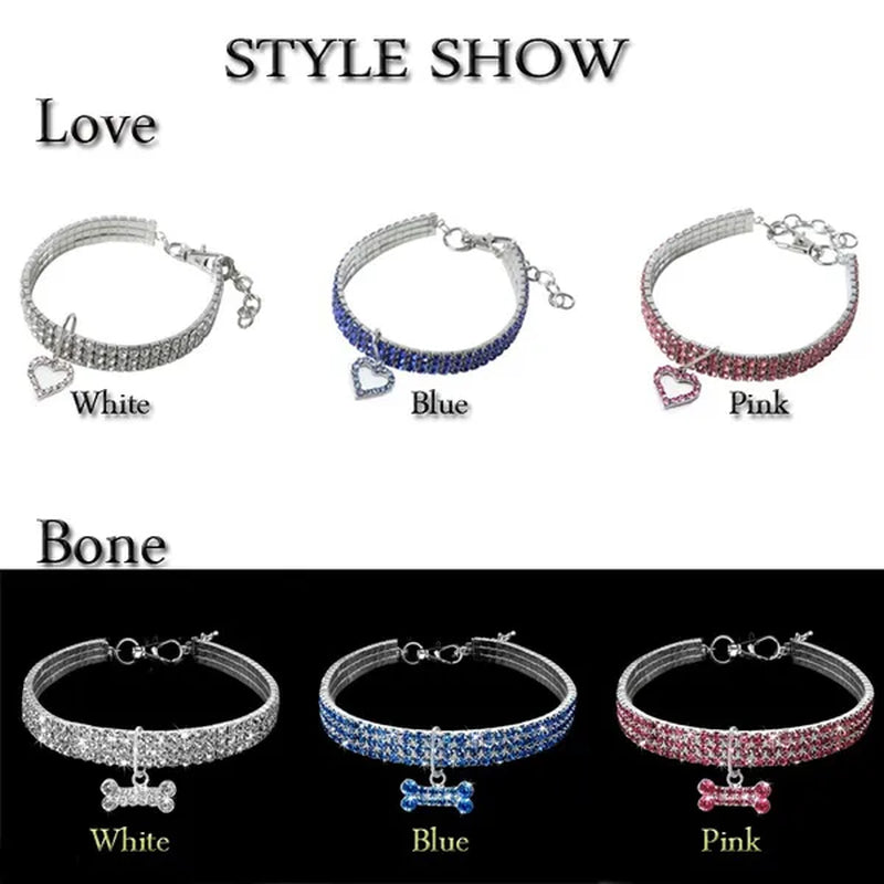 3 Rows Crystal Cute Pet Collar Dog Accessories Pet Pendant Necklace Cat Collar Necklace Dog Necklace Pet Accessories Puppy Collar
