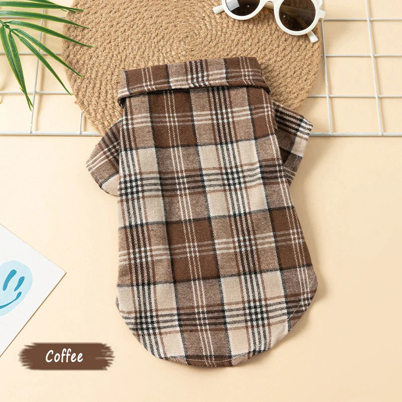 Plaid Dog Shirt Puppy Clothes for Small Dogs Cats Boy Girl Kitten Soft Pet T-Shirt Holiday Outfit Polo Shirt for All Seasons