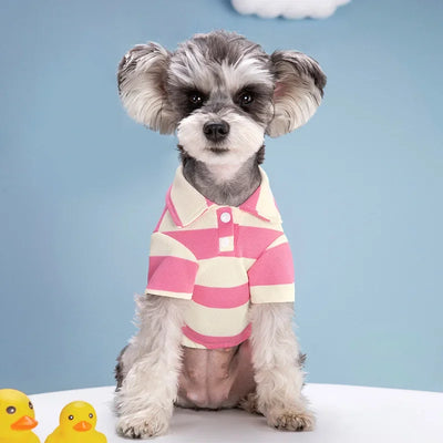 Dog Summer Polo Shirt – Striped Casual Tee for Small & Medium Breeds