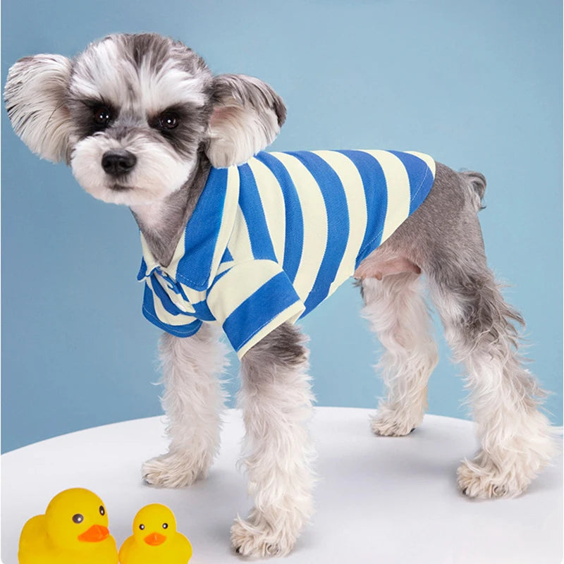 Dog Summer Polo Shirt – Striped Casual Tee for Small & Medium Breeds