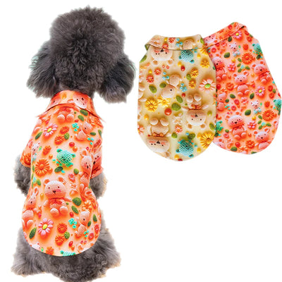 Summer Pet Clothes for Small Medium Dogs Cute Printe Beach Dog Cat Shirt Teddy Bichon Puppy T-shirt Outdoor Playing Pet Costume