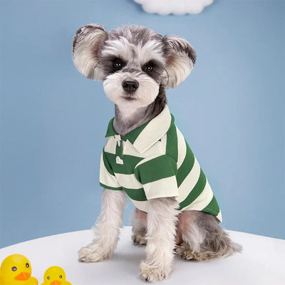 Dog Summer Polo Shirt – Striped Casual Tee for Small & Medium Breeds