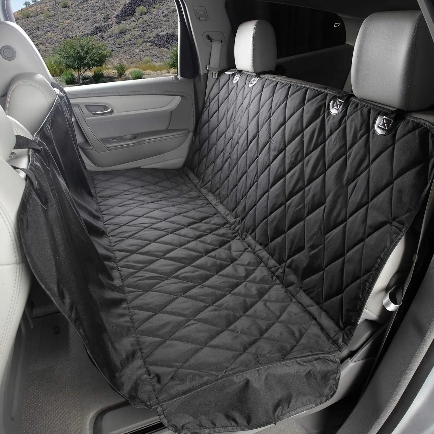 Dog Backseat Cover with Hammock for Cars, SUVs, and Trucks – Waterproof Layers, Nonslip Seat Protector, Durable Nylon Clips,