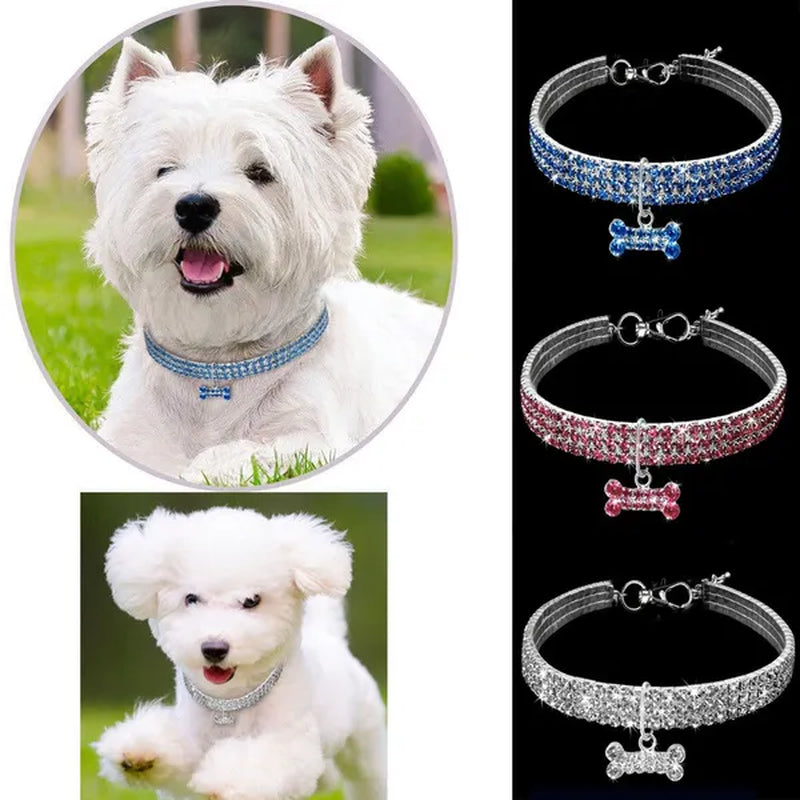 3 Rows Crystal Cute Pet Collar Dog Accessories Pet Pendant Necklace Cat Collar Necklace Dog Necklace Pet Accessories Puppy Collar