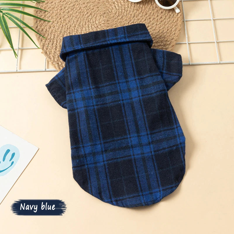 Plaid Dog Shirt Puppy Clothes for Small Dogs Cats Boy Girl Kitten Soft Pet T-Shirt Holiday Outfit Polo Shirt for All Seasons