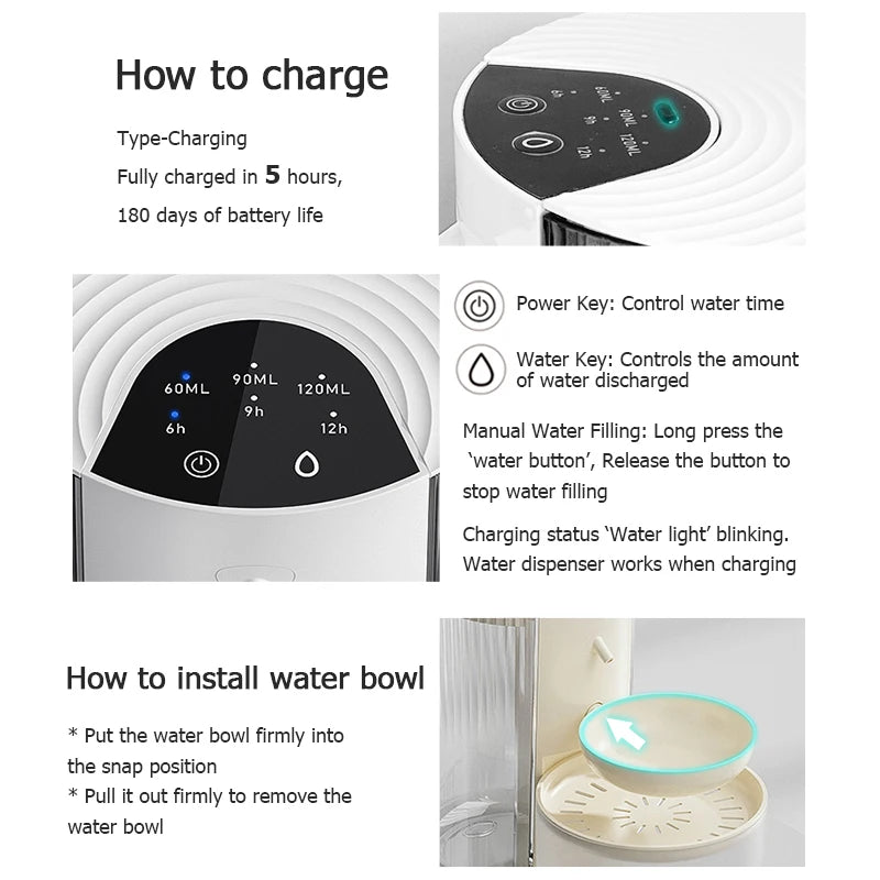 3L Wireless Automatic Pet Water Fountain Rechargeable