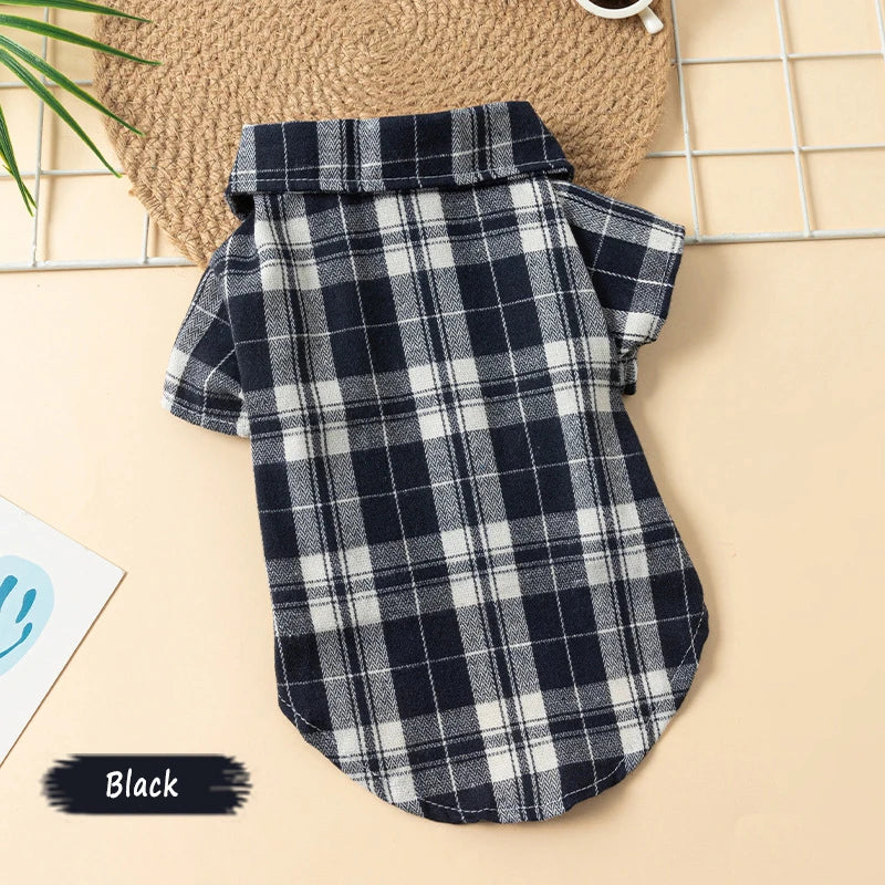 Plaid Dog Shirt Puppy Clothes for Small Dogs Cats Boy Girl Kitten Soft Pet T-Shirt Holiday Outfit Polo Shirt for All Seasons