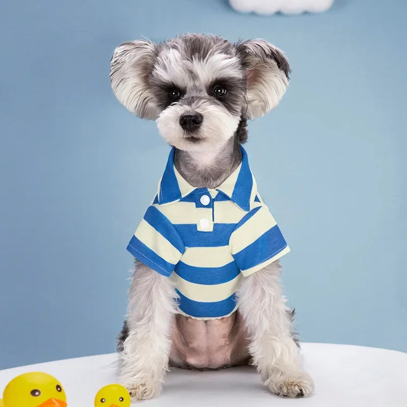 Dog Summer Polo Shirt – Striped Casual Tee for Small & Medium Breeds