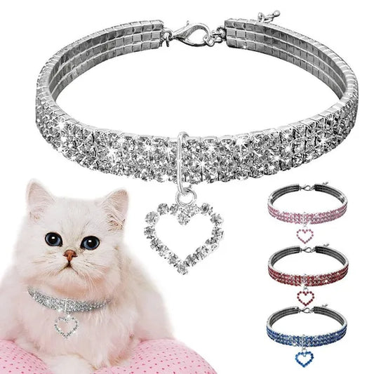 3 Rows Crystal Cute Pet Collar Dog Accessories Pet Pendant Necklace Cat Collar Necklace Dog Necklace Pet Accessories Puppy Collar