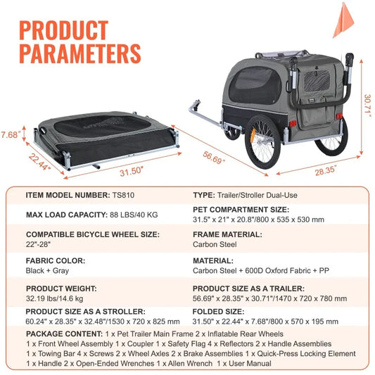 Pet Bicycle Trailer & Stroller Dog Cat Bike Carrier 88 lbs Water Resistant