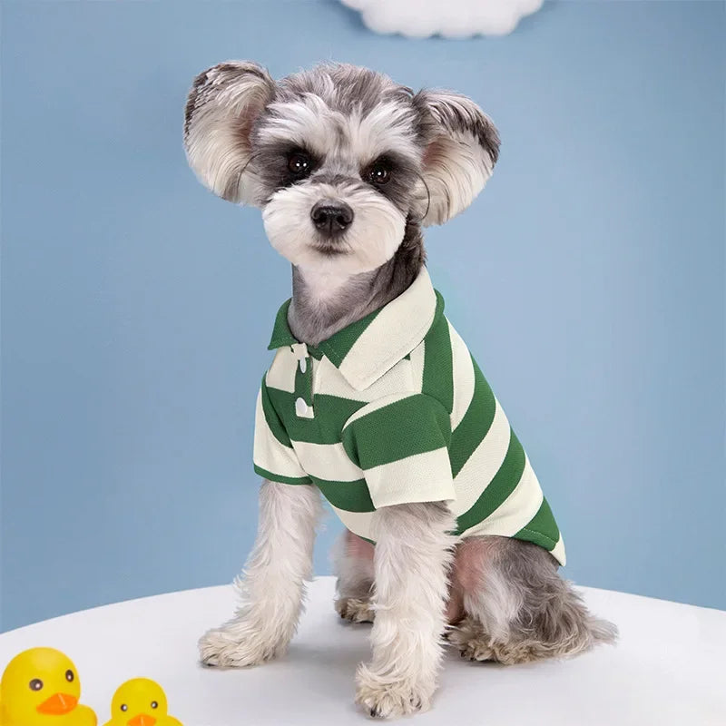 Dog Summer Polo Shirt – Striped Casual Tee for Small & Medium Breeds