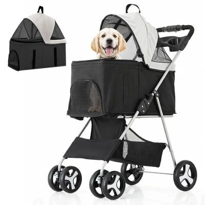 3 in 1 Foldable Pet Stroller for Small & Medium Dogs, Detachable Carrier, Car Seat, Push Button Entry, 4-Wheel Jogger for Pets thunderthump