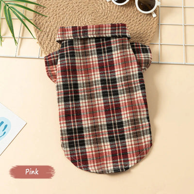 Plaid Dog Shirt Puppy Clothes for Small Dogs Cats Boy Girl Kitten Soft Pet T-Shirt Holiday Outfit Polo Shirt for All Seasons
