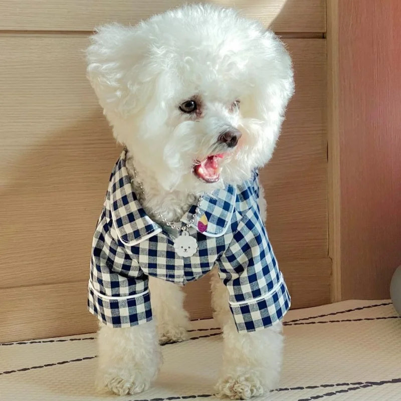 Cute Plaid Dog Shirt Summer Pet Clothes Fashion Puppy Pajamas Warm Soft Cat Household Clothes Pet Shirt Chihuahua Bichon Costume