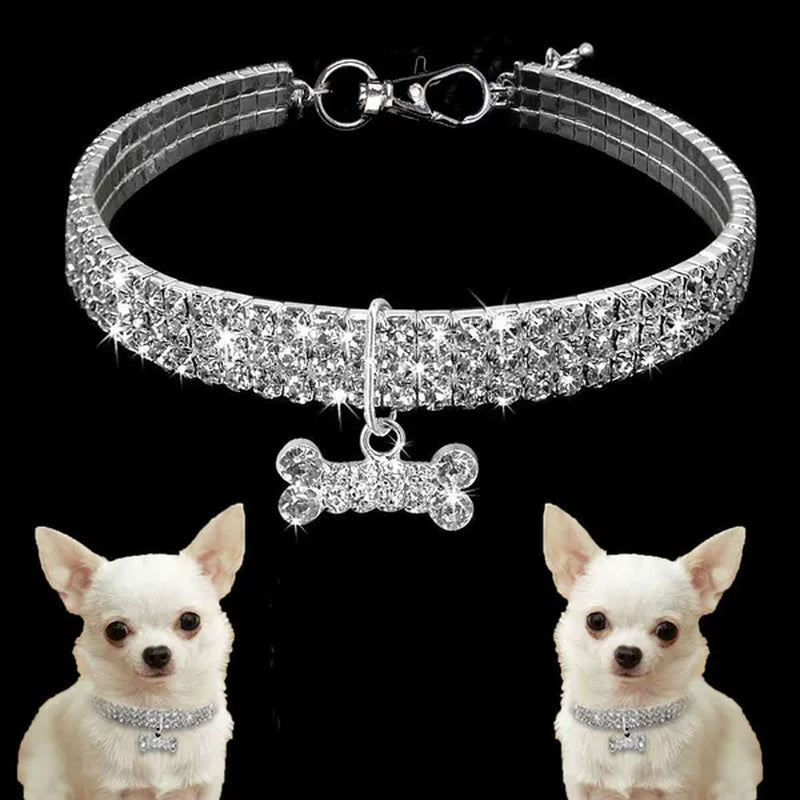 3 Rows Crystal Cute Pet Collar Dog Accessories Pet Pendant Necklace Cat Collar Necklace Dog Necklace Pet Accessories Puppy Collar