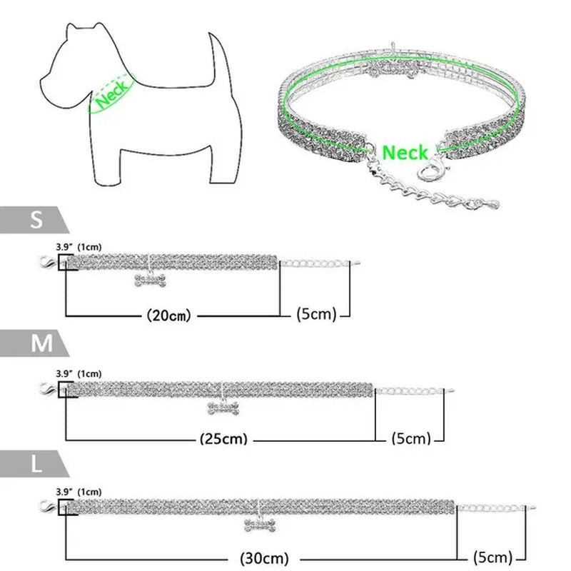 3 Rows Crystal Cute Pet Collar Dog Accessories Pet Pendant Necklace Cat Collar Necklace Dog Necklace Pet Accessories Puppy Collar