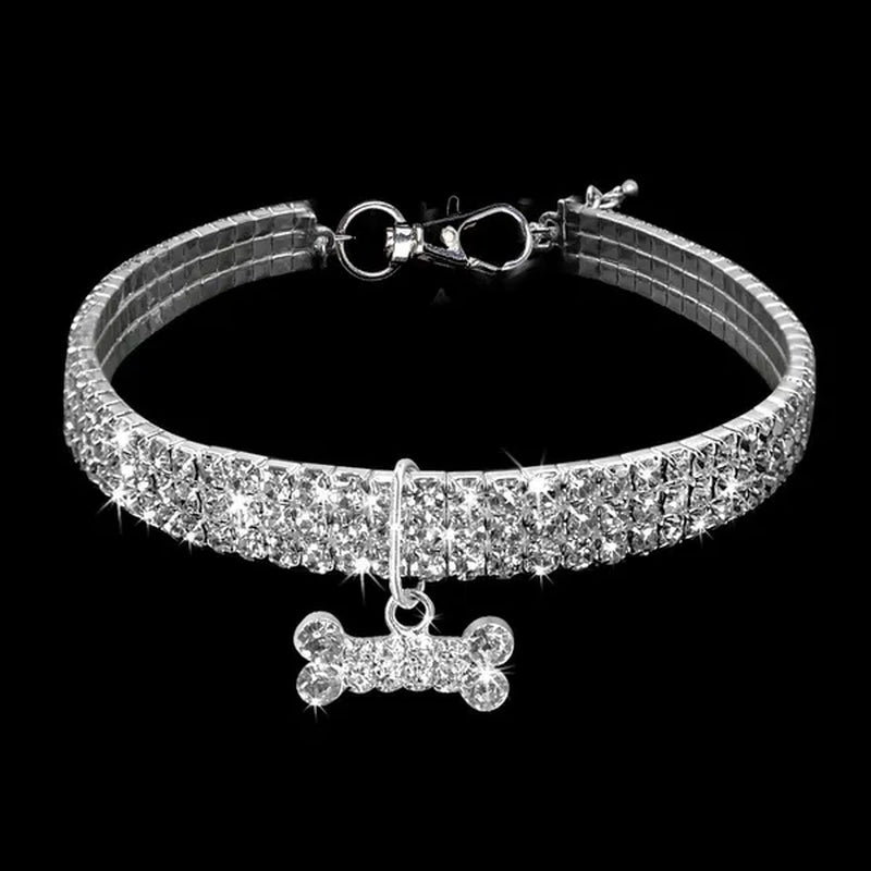 3 Rows Crystal Cute Pet Collar Dog Accessories Pet Pendant Necklace Cat Collar Necklace Dog Necklace Pet Accessories Puppy Collar
